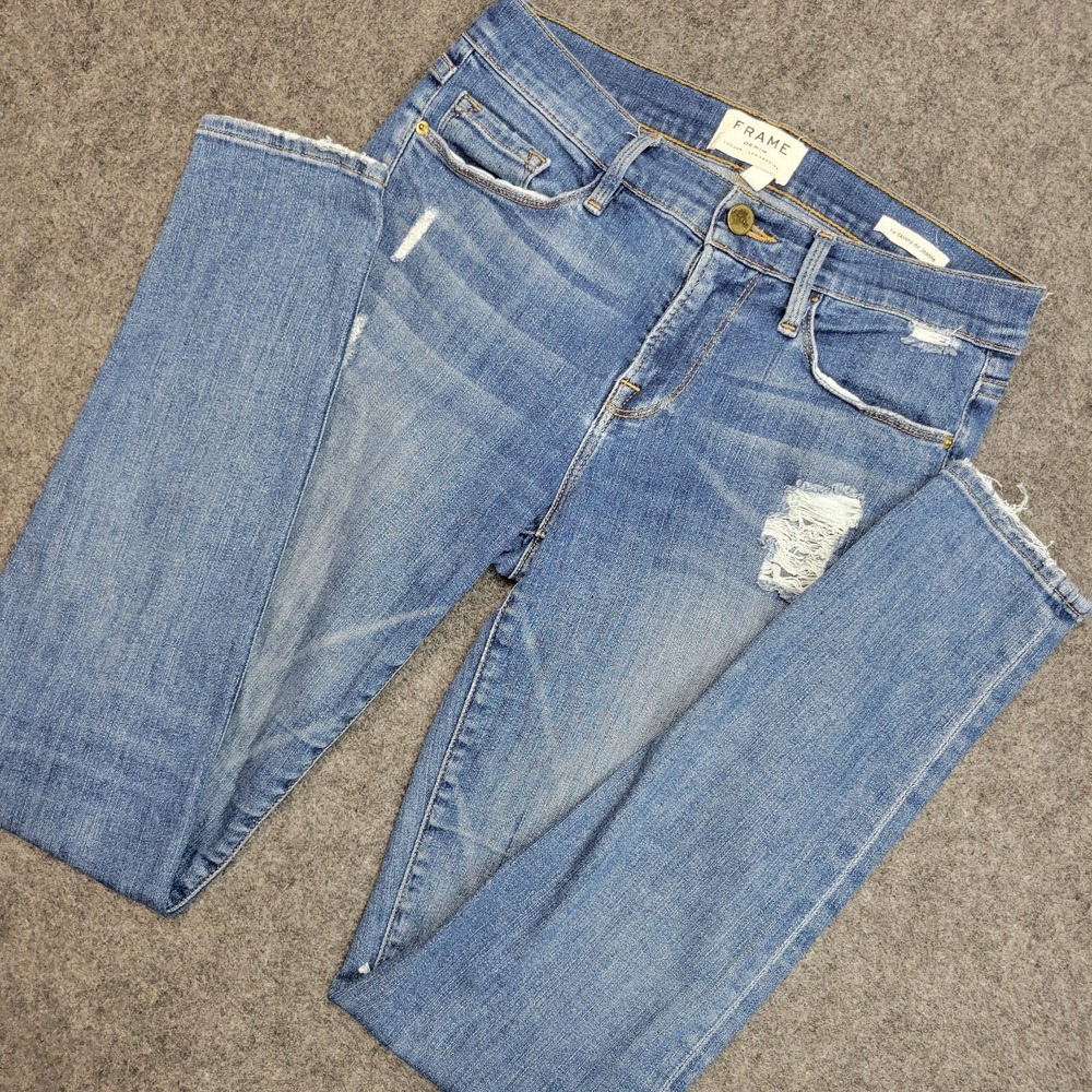 Frame Denim Jeans Womens 28 Blue Y2K Distressed Medium Wash Le Skinny De Jeanne